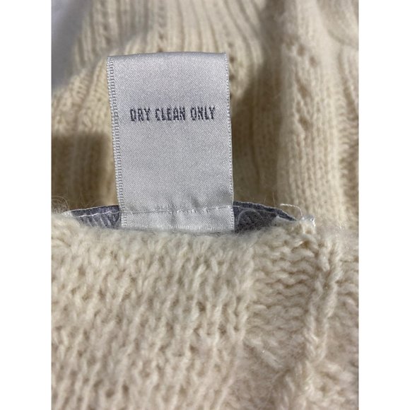 VTG Sideffects Sweater Cream Soft Angora Pearl Cable Knit Wrap Puff Shoulder S - Picture 7 of 9
